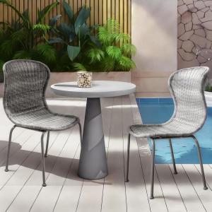 Christopher Knight Home Kixi Set of 2 Dining Chairs, Faux Rattan Outdoor Accent Seating with Iron Frame, Armless Design for Patio, Poolside/Garden, Grey(Grey)