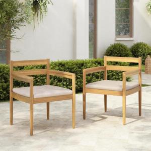 Christopher Knight Home Lamoon Acacia Wood Patio Dining Chairs Set of 2, Wooden Outdoor Kitchen Side Chair, Patio Armchair Set with Cushion for Dining Table, Beige+Light Teak