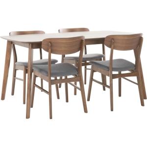 Christopher Knight Home Lucious 60″ Rectangular Dining Set, 5-Pcs Set, Natural Walnut / Dark Grey