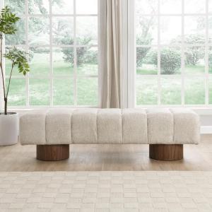 Christopher Knight Home Manila 64″ Upholstered Ottoman Bench, Rectangular Dining Seat, Spacious Seating, Long Footstool, Boucle Dining Bench for Living Room Dining Room, No Assembly Needed, Beige