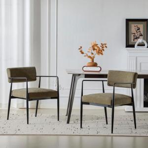 Christopher Knight Home Nora Mid-Century Modern Dining Chairs Set of 2, Fabric Upholstered Dining Armchair, Kitchen Side Chair with Iron Frame, Living Room Comfy Extra Seat, Olive Green+Black(Olive Green+black)