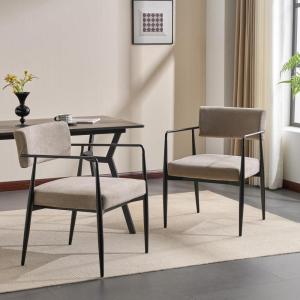 Christopher Knight Home Nora Mid-Century Modern Dining Chairs Set of 2, Fabric Upholstered Dining Armchair, Kitchen Side Chair with Iron Frame, Living Room Comfy Extra Seat, Olive Green+Black(Black + Light Camel)