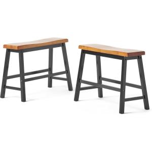 Christopher Knight Home Pomeroy 24″ Saddle Benches, 2-Pcs Set, Walnut / Black