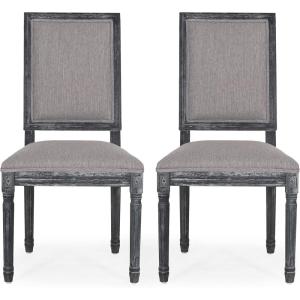 Christopher Knight Home Regina French Country Dining Chairs Set of 2, Wooden Dining Room Chair, High Back Kitchen Side Chair, Fabric Upholstered Armless Extra Seat, Grey and Natural(Grey)
