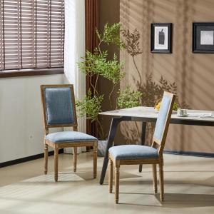 Christopher Knight Home Regina French Country Dining Chairs Set of 2, Wooden Dining Room Chair, High Back Kitchen Side Chair, Fabric Upholstered Armless Extra Seat, Grey and Natural(Slate Blue and Natural)