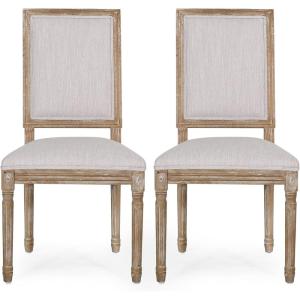 Christopher Knight Home Regina French Country Dining Chairs Set of 2, Wooden Dining Room Chair, High Back Kitchen Side Chair, Fabric Upholstered Armless Extra Seat, Grey and Natural(Light Gray + Natural)