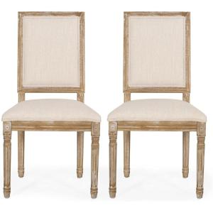 Christopher Knight Home Regina French Country Dining Chairs Set of 2, Wooden Dining Room Chair, High Back Kitchen Side Chair, Fabric Upholstered Armless Extra Seat, Grey and Natural(Beige and Natural)