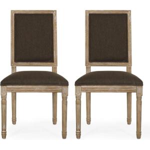 Christopher Knight Home Regina French Country Dining Chairs Set of 2, Wooden Dining Room Chair, High Back Kitchen Side Chair, Fabric Upholstered Armless Extra Seat, Grey and Natural(Brown and Natural)