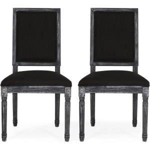 Christopher Knight Home Regina French Country Dining Chairs Set of 2, Wooden Dining Room Chair, High Back Kitchen Side Chair, Fabric Upholstered Armless Extra Seat, Grey and Natural(Black + Gray)