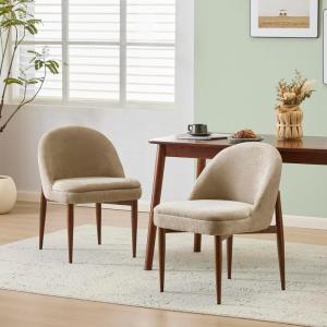 Christopher Knight Home Rider Modern Dining Chairs Set of 2, Chenille Fabric Upholstered Dining Room Chair, Kitchen Side Chair with Iron Frame, Living Room Comfy Extra Seat, Grey+Walnut(Dark Beige+walnut)