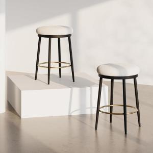 Christopher Knight Home Set of 2 24.75” Modern Iron Frame Counter Stools with Fabric Upholstered Round Seating Cushion and Golden Footrest, Barstools for Kitchen/Bedroom/Dining Room, White and Black(White and Black)