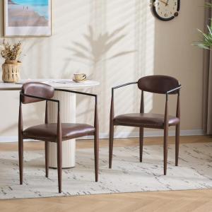 Christopher Knight Home Set of 2 Denna Modern Fabric Upholstered Dining Chairs, Metal Frame Kitchen Side Chair, Living Room Accent Chair, Armchair Extra Seat, Beige+Brown(Dark Brown)