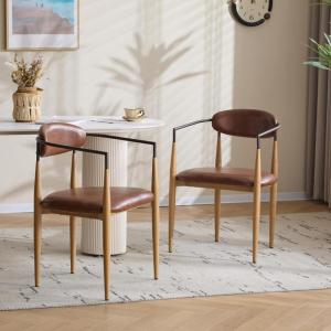 Christopher Knight Home Set of 2 Denna Modern Fabric Upholstered Dining Chairs, Metal Frame Kitchen Side Chair, Living Room Accent Chair, Armchair Extra Seat, Beige+Brown(Light Brown)