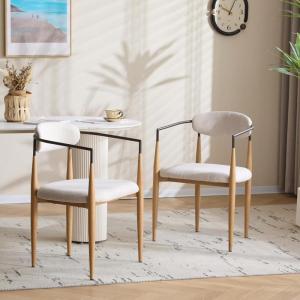 Christopher Knight Home Set of 2 Denna Modern Fabric Upholstered Dining Chairs, Metal Frame Kitchen Side Chair, Living Room Accent Chair, Armchair Extra Seat, Beige+Brown(Beige+brown)