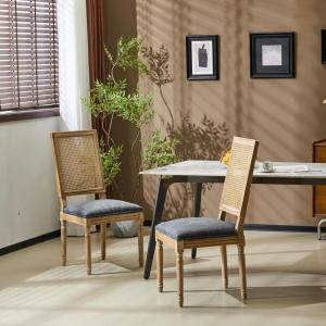 Christopher Knight Home Set of 2 Powell French Country Indoor Dining Chairs, Wooden Dining Room Chair with Cane Backrest, High Back Kitchen Seat, Fabric Upholstered Armless Chair, Slate Blue(Blue Grey)