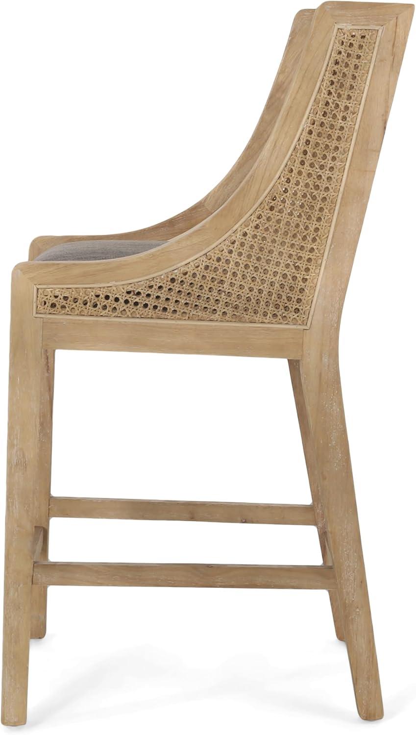 image:imageChristopher Knight Home Cataldo Upholstered 255 inch Counter Stools Set of 2 Wood and Cane CharcoalNaturalCharcoalNatural