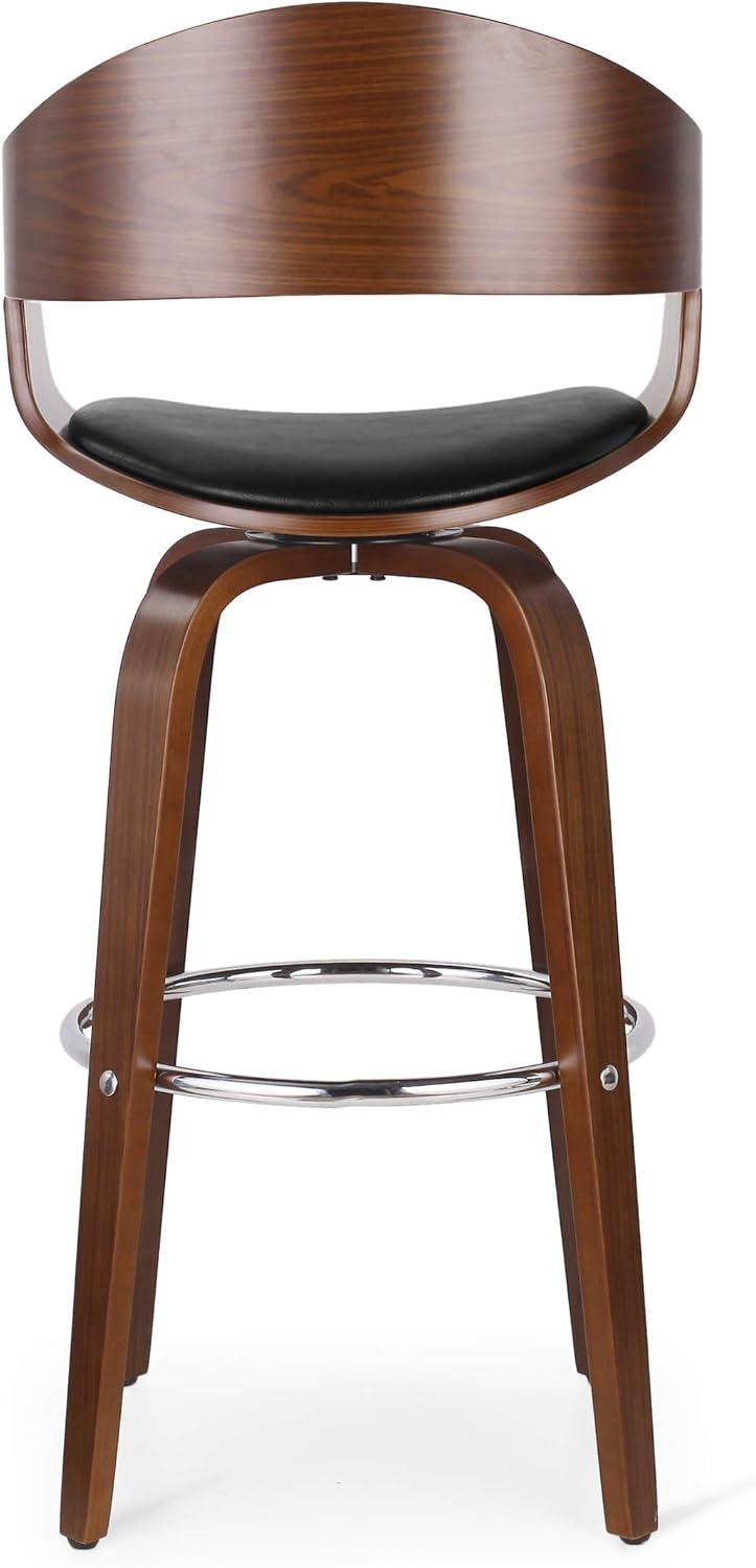 image:imageChristopher Knight Home Clyo Upholstered Swivel Barstool Midnight BlackWalnutMidnight Black Chrome Walnut