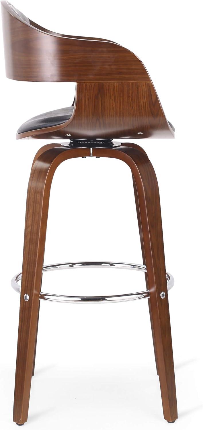 image:imageChristopher Knight Home Clyo Upholstered Swivel Barstool Midnight BlackWalnutMidnight Black Chrome Walnut