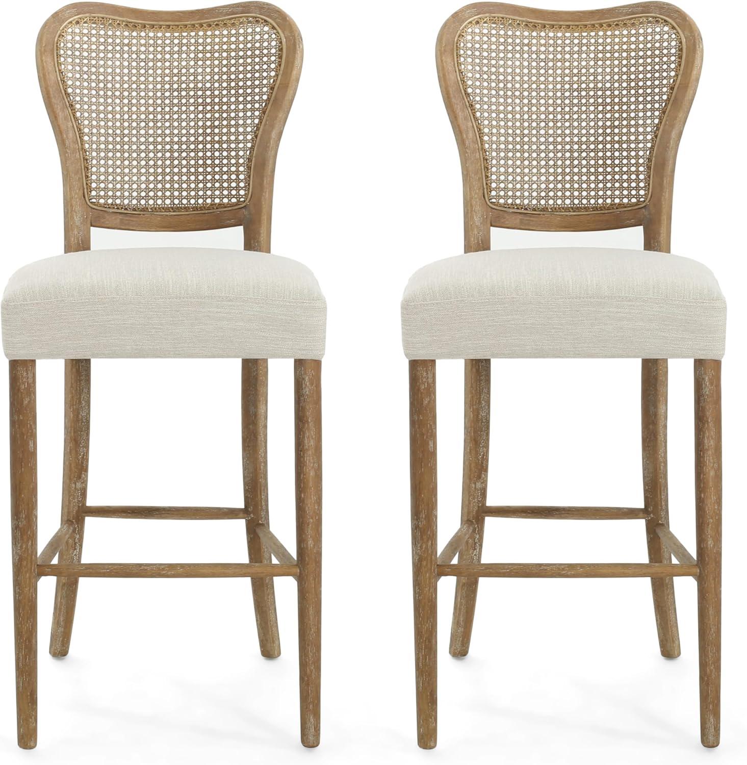 image:imageChristopher Knight Home Collda Modern Upholstered Barstools Wicker Backrest Vintage Classic Style for Home Bar Living Room Kitchen Counter Set of 2 Dark BrownBeige