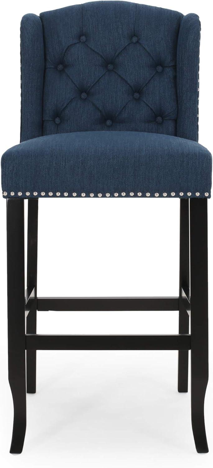 image:imageChristopher Knight Home Foxwood Wingback Barstools Set of 2 Navy Blue and Dark Brown