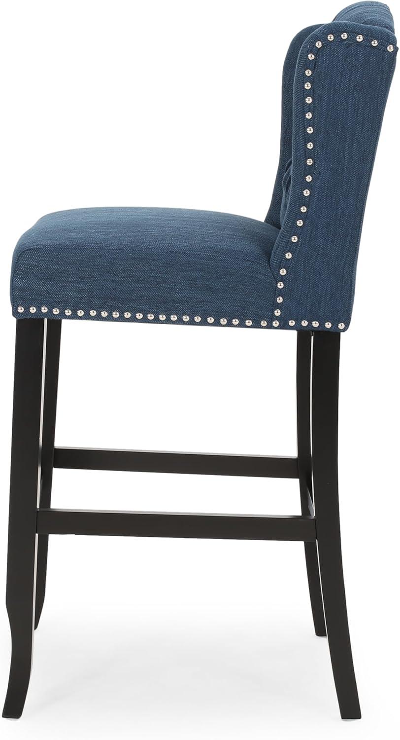 image:imageChristopher Knight Home Foxwood Wingback Barstools Set of 2 Navy Blue and Dark Brown