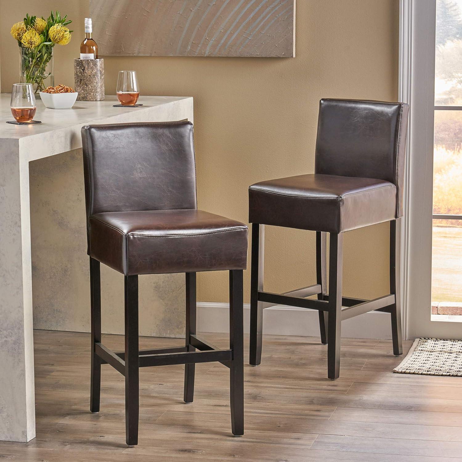 image:imageChristopher Knight Home Lopez Leather Bar Stools 2Pcs Set Brown