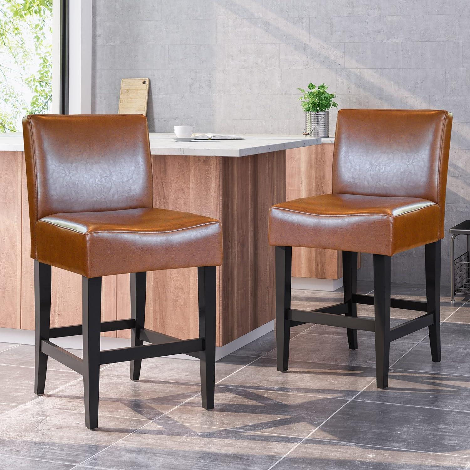 image:imageChristopher Knight Home Lopez Leather Counter Stools 2Pcs Set Hazelnut