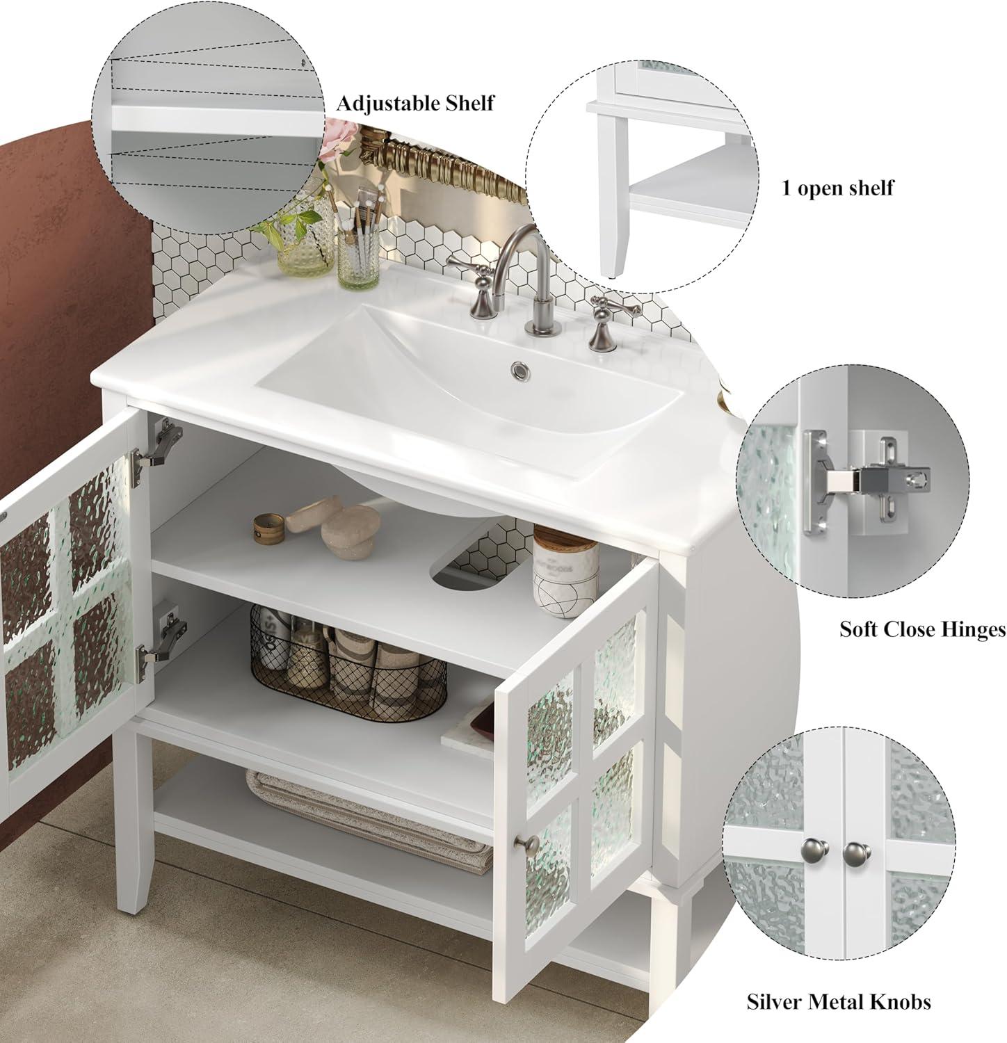 image:imageChristopher Knight Home Narrot Modern 36 Bathroom Vanity with Ceramic Sink Wooden Bathroom Vanity Organizer with Adjustable Shelf Soft Closing Door Bathroom Storage Cabinet BlackWhite
