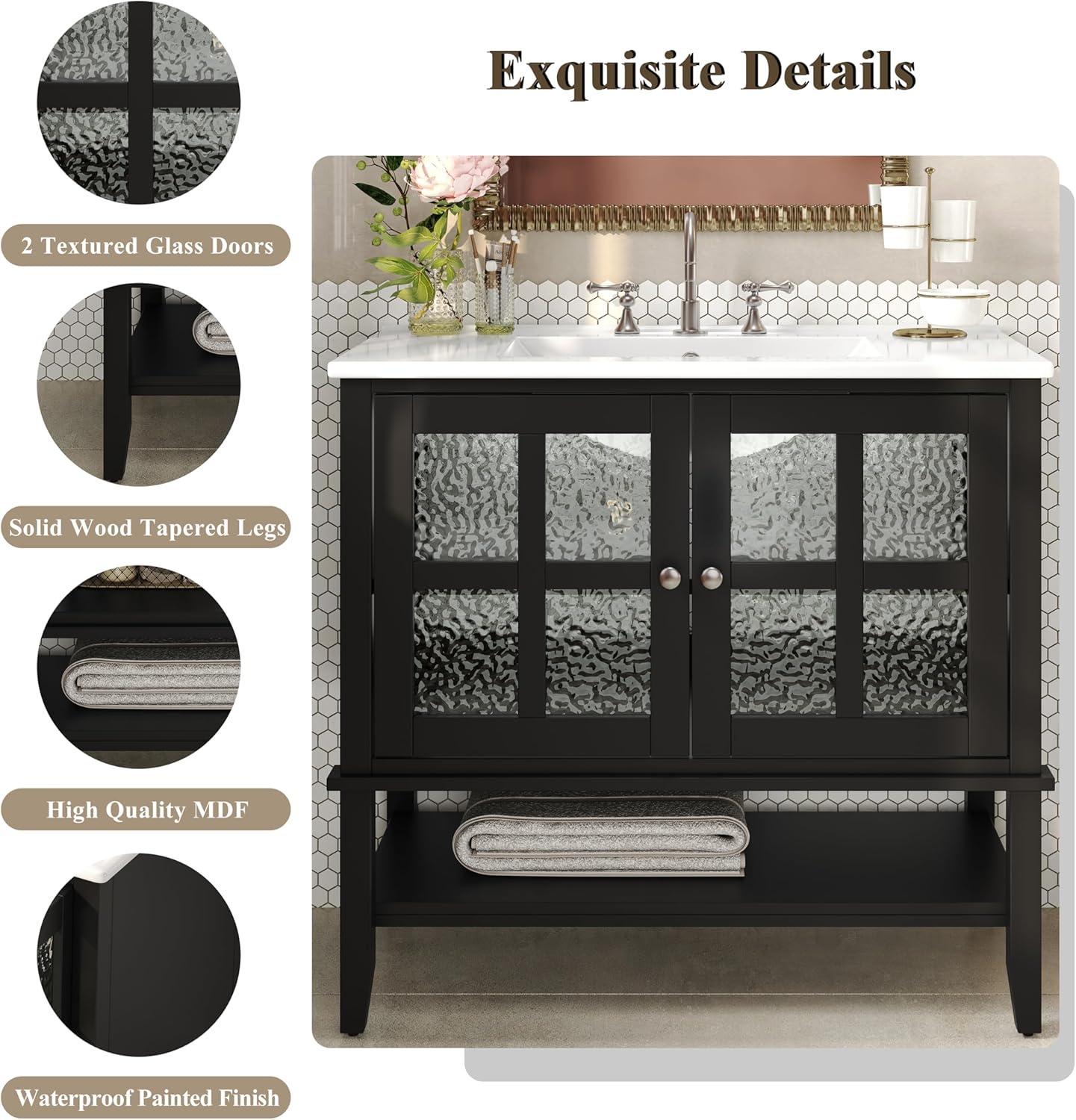 image:imageChristopher Knight Home Narrot Modern 36 Bathroom Vanity with Ceramic Sink Wooden Bathroom Vanity Organizer with Adjustable Shelf Soft Closing Door Bathroom Storage Cabinet BlackBlack