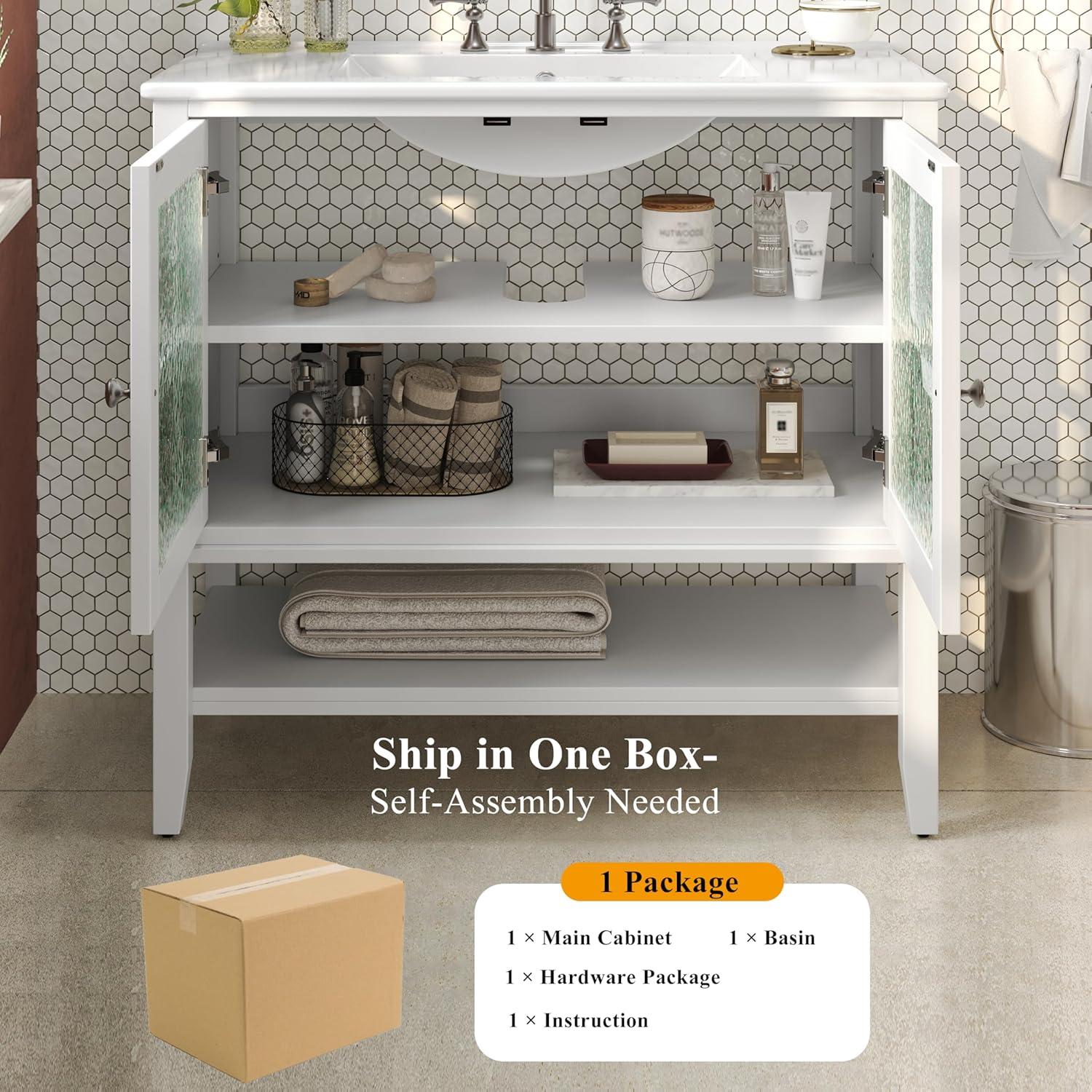 image:imageChristopher Knight Home Narrot Modern 36 Bathroom Vanity with Ceramic Sink Wooden Bathroom Vanity Organizer with Adjustable Shelf Soft Closing Door Bathroom Storage Cabinet BlackWhite