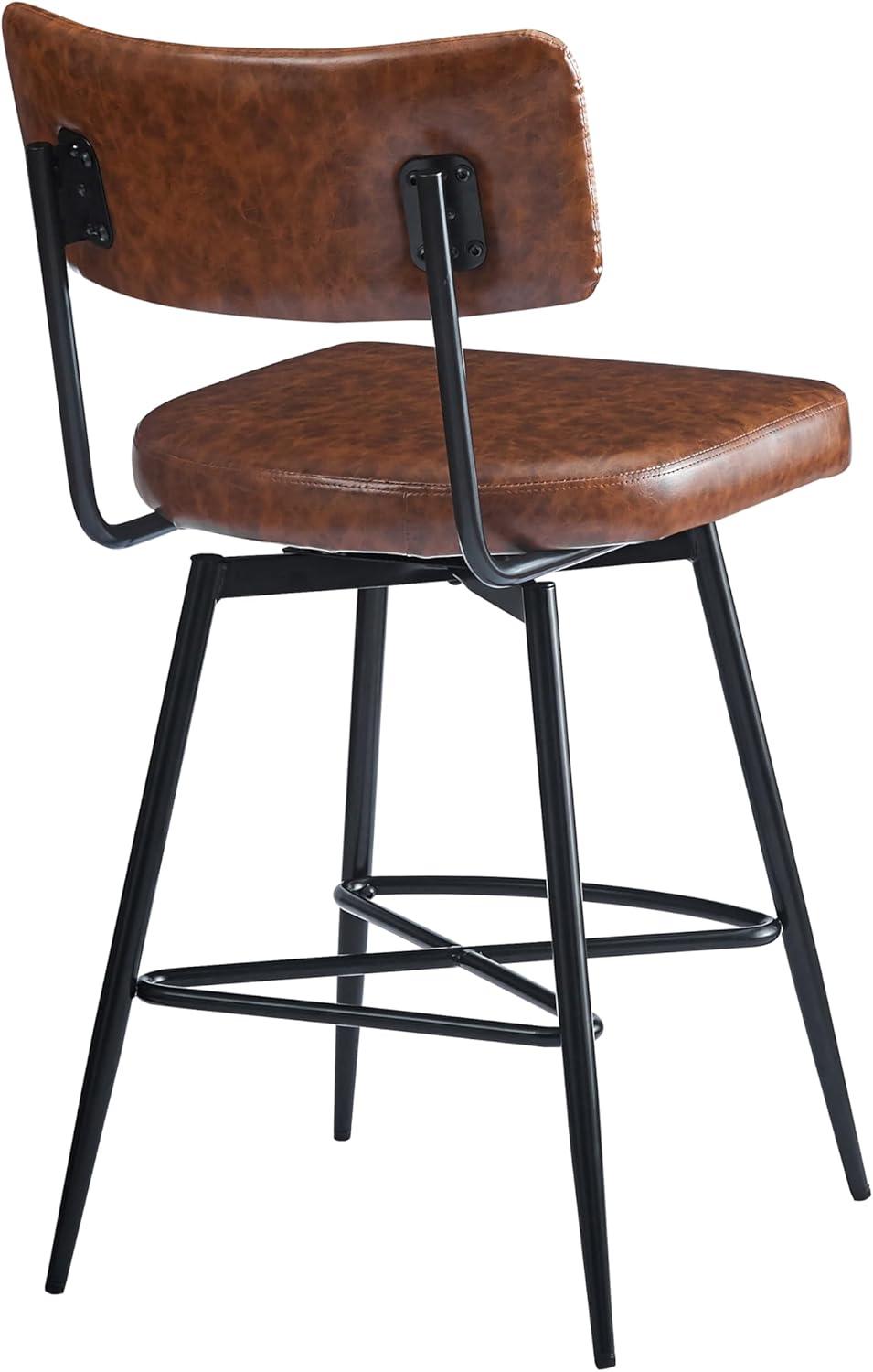image:imageChristopher Knight Home Set of 2 Retro 360Degree Swivel Counter Stools with Iron Frame and Faux Leather Cushion BowknotShaped Footrest Barstool for Kitchen Bedroom Dining Room Brown and Black