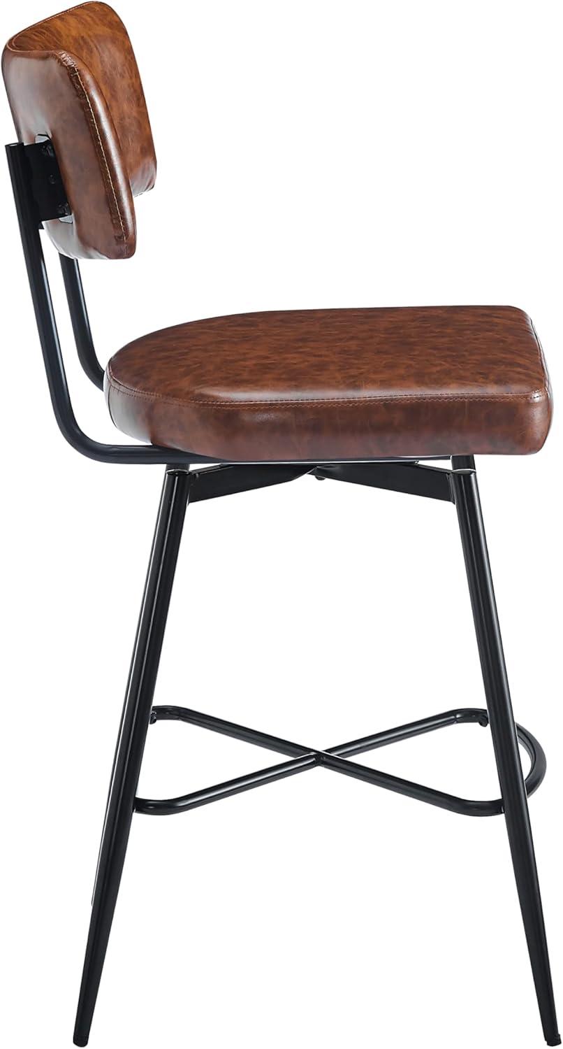 image:imageChristopher Knight Home Set of 2 Retro 360Degree Swivel Counter Stools with Iron Frame and Faux Leather Cushion BowknotShaped Footrest Barstool for Kitchen Bedroom Dining Room Brown and Black