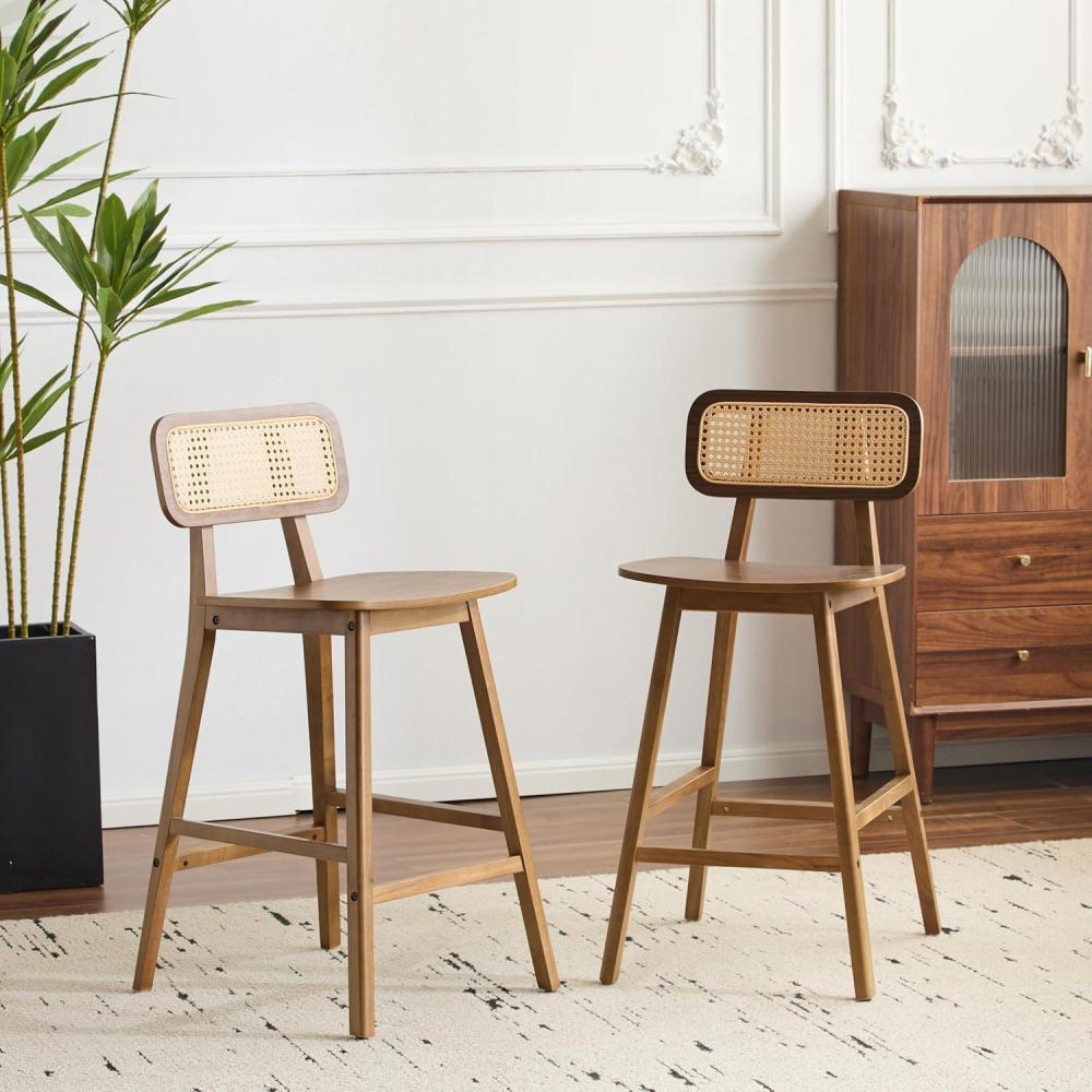 image:imageChristopher Knight Home Bari Minimalist Wood Barstool Set of 2 Bar Chairs Kitchen Stools with Wicker Backrest Modern Armless Stools for Kitchen Island 2575 Seat Height Walnut FinishWalnut Finish