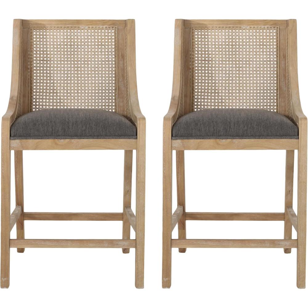 image:imageChristopher Knight Home Cataldo Upholstered 255 inch Counter Stools Set of 2 Wood and Cane CharcoalNaturalCharcoalNatural