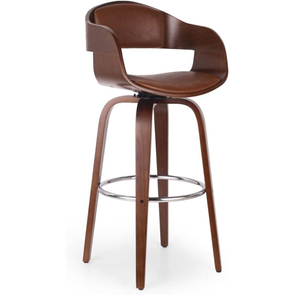 image:imageChristopher Knight Home Clyo Upholstered Swivel Barstool  Midnight BlackWalnutCognac Brown  Chrome  Walnut