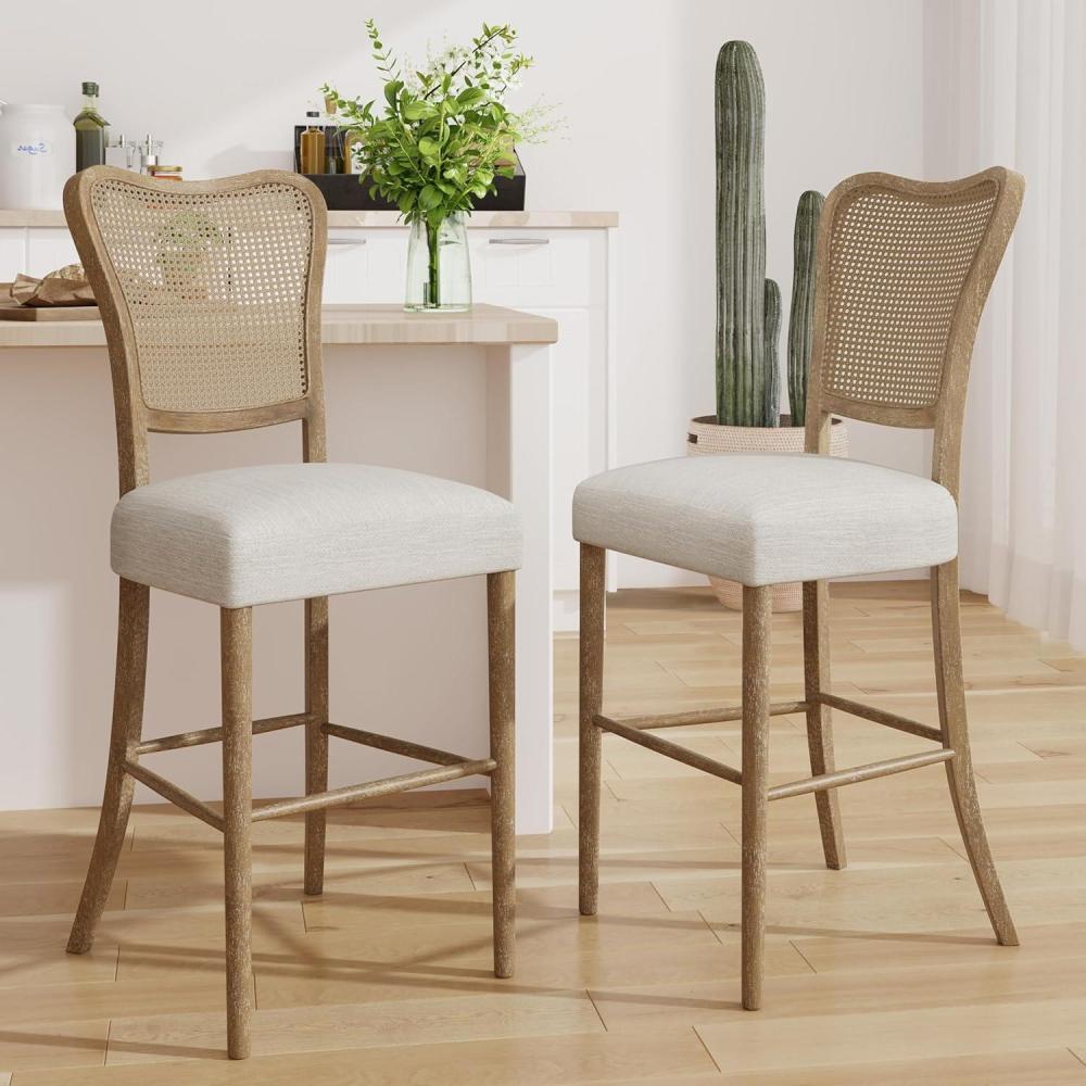 image:imageChristopher Knight Home Collda Modern Upholstered Barstools Wicker Backrest Vintage Classic Style for Home Bar Living Room Kitchen Counter Set of 2 Dark BrownBeige