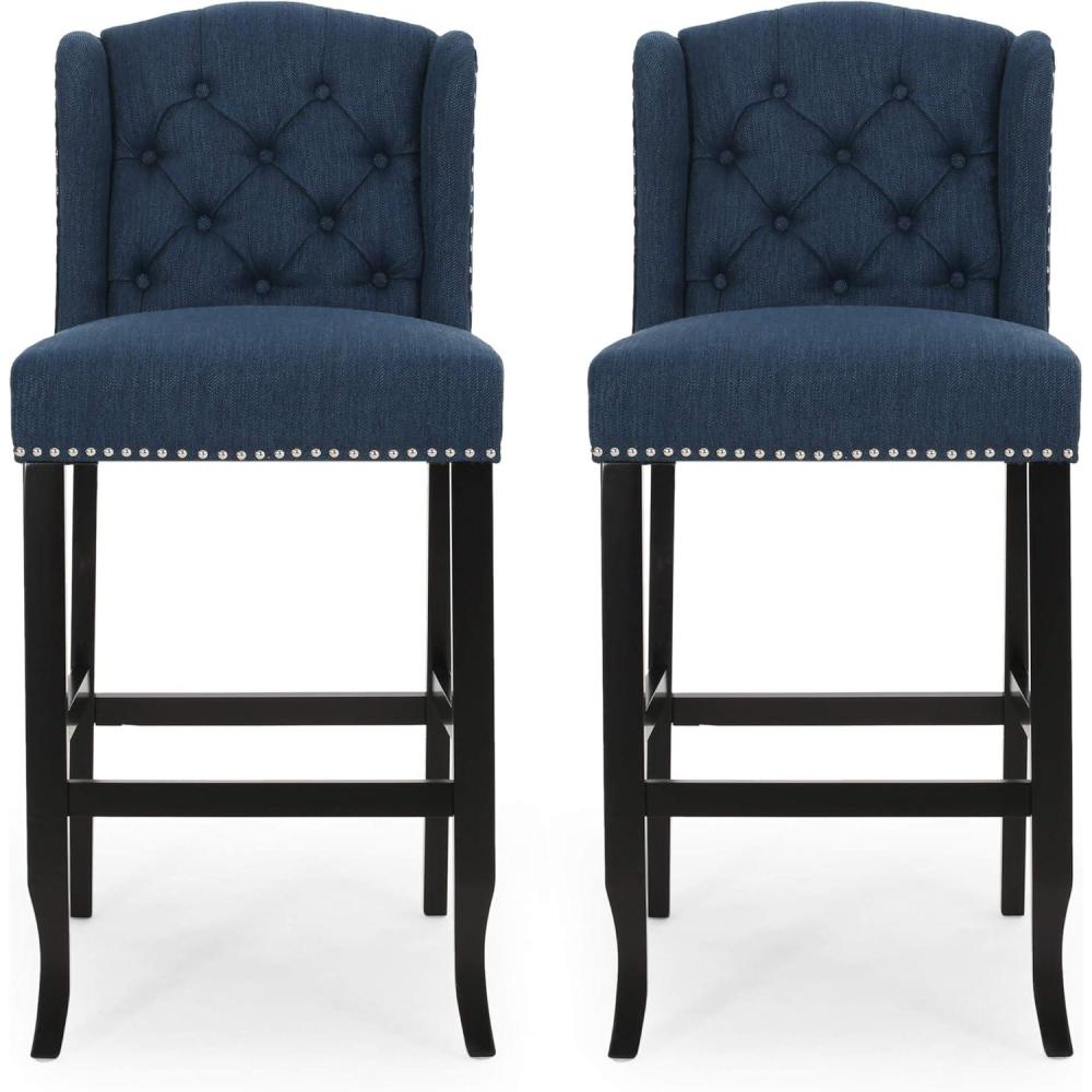 image:imageChristopher Knight Home Foxwood Wingback Barstools Set of 2 Navy Blue and Dark Brown