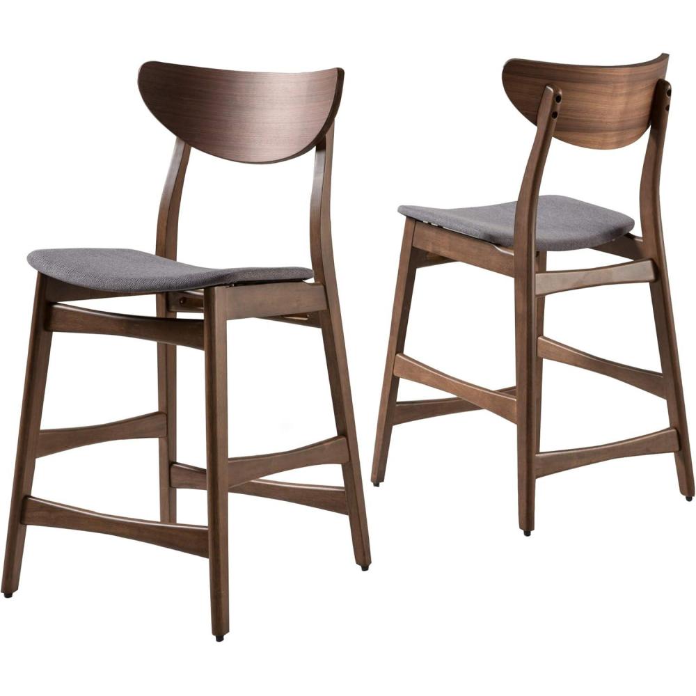 image:imageChristopher Knight Home Gavin Counter Chairs 2Pcs Set Textile Dark Grey Walnut FinishChairs