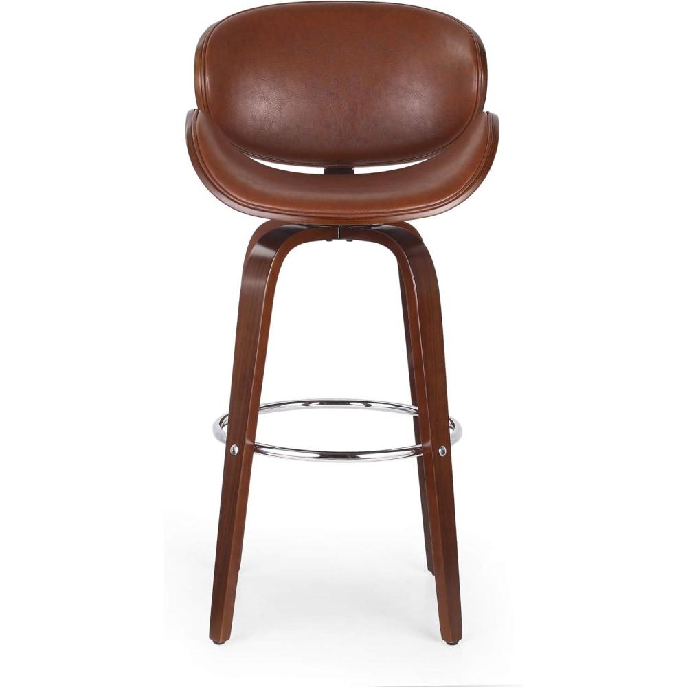 image:imageChristopher Knight Home Jakin Upholstered Swivel Barstool  Dark BrownWalnutCognac Brown  Chrome  Walnut