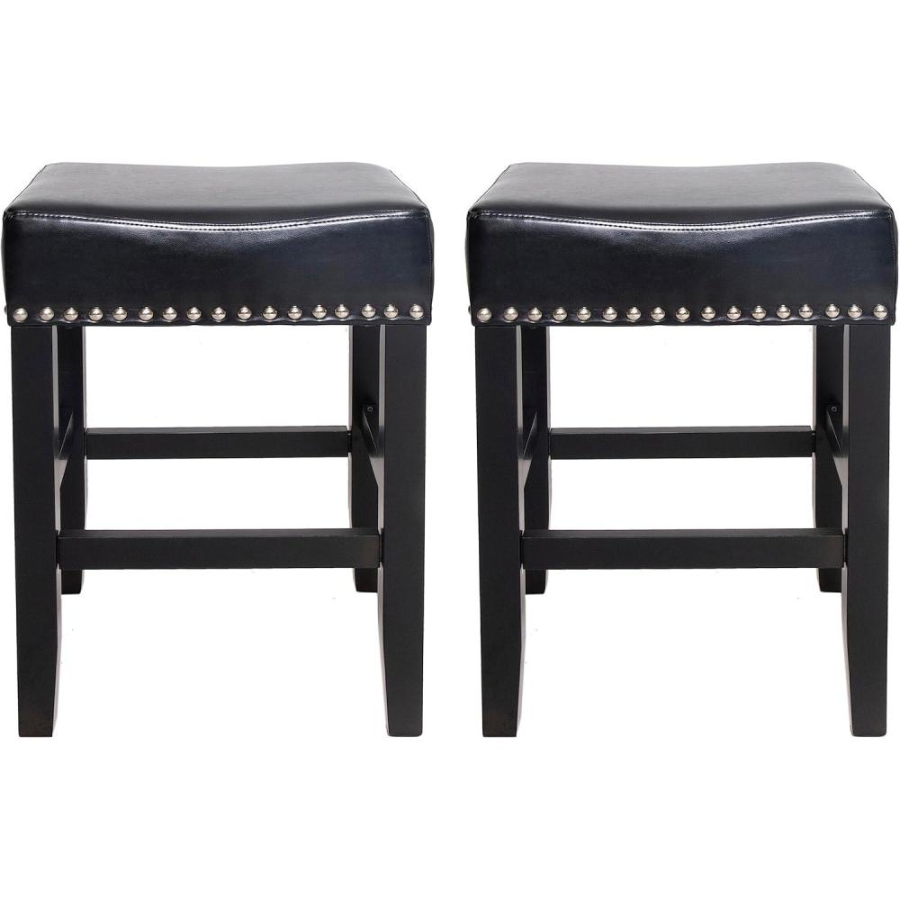 image:imageChristopher Knight Home Laramie Bonded Leather Backless Counterstools 2Pcs Set BlackBlack