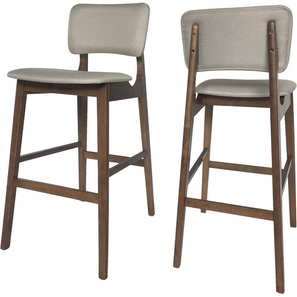 image:imageChristopher Knight Home Luella 42 Wooden Bar Chair with Fabric Seats Set of 2 Beige and Walnut Finish