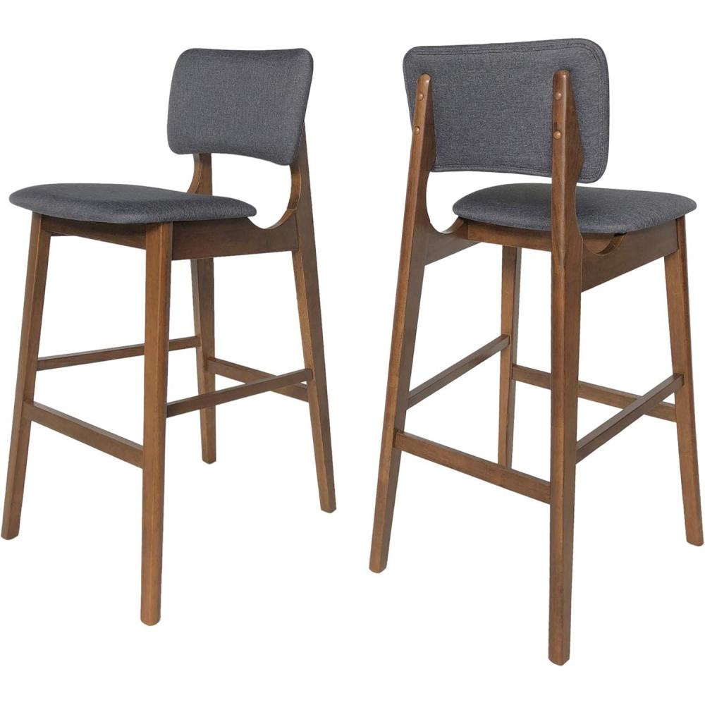 image:imageChristopher Knight Home Luella 42 Wooden Bar Chair with Fabric Seats Set of 2 Charcoal and Walnut Finish
