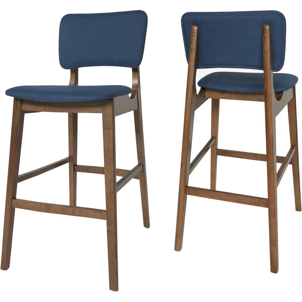 image:imageChristopher Knight Home Luella 42 Wooden Bar Chair with Fabric Seats Set of 2 Dark Blue and Walnut Finish