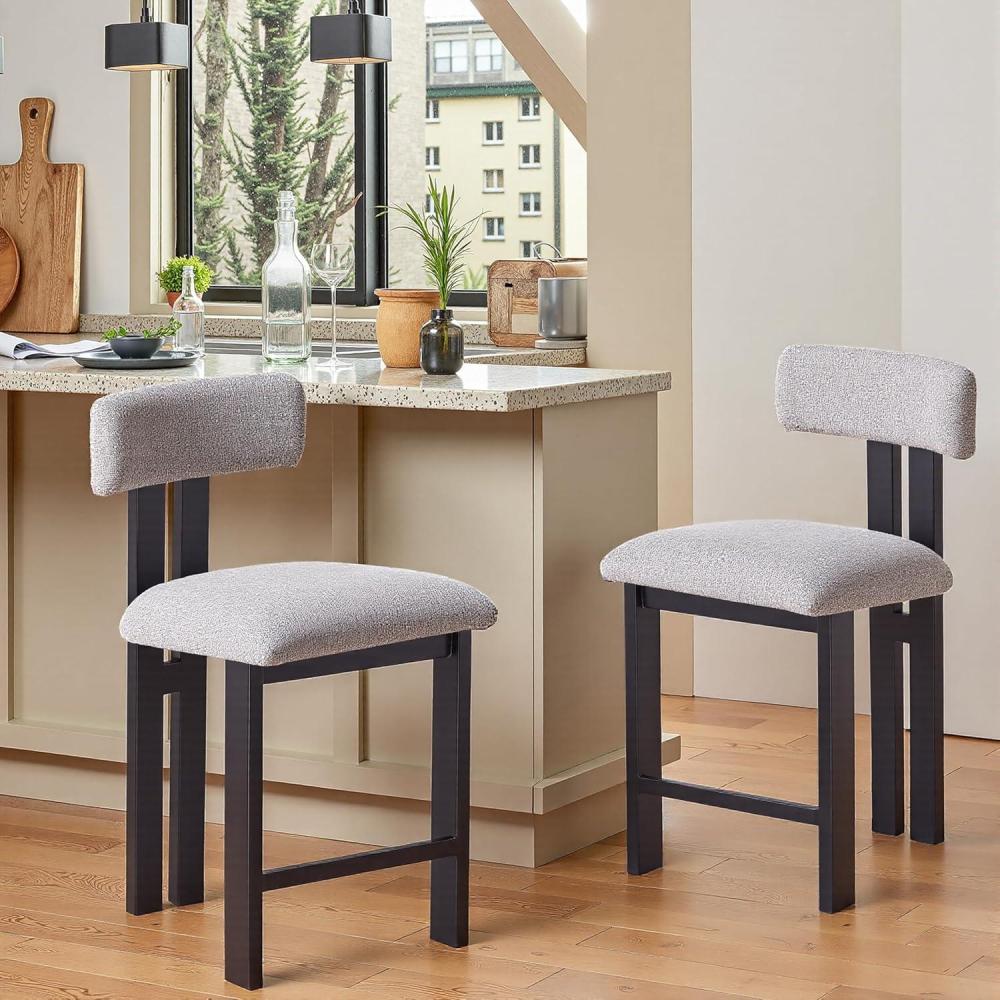 image:imageChristopher Knight Home Marin Counter Stool Set of 226 Seat Height Armless Bar Chair with HShaped Leg Comfortable Upholstered Seat amp Black Metal Frame for Kitchen amp Dining Black GrayBlackgray