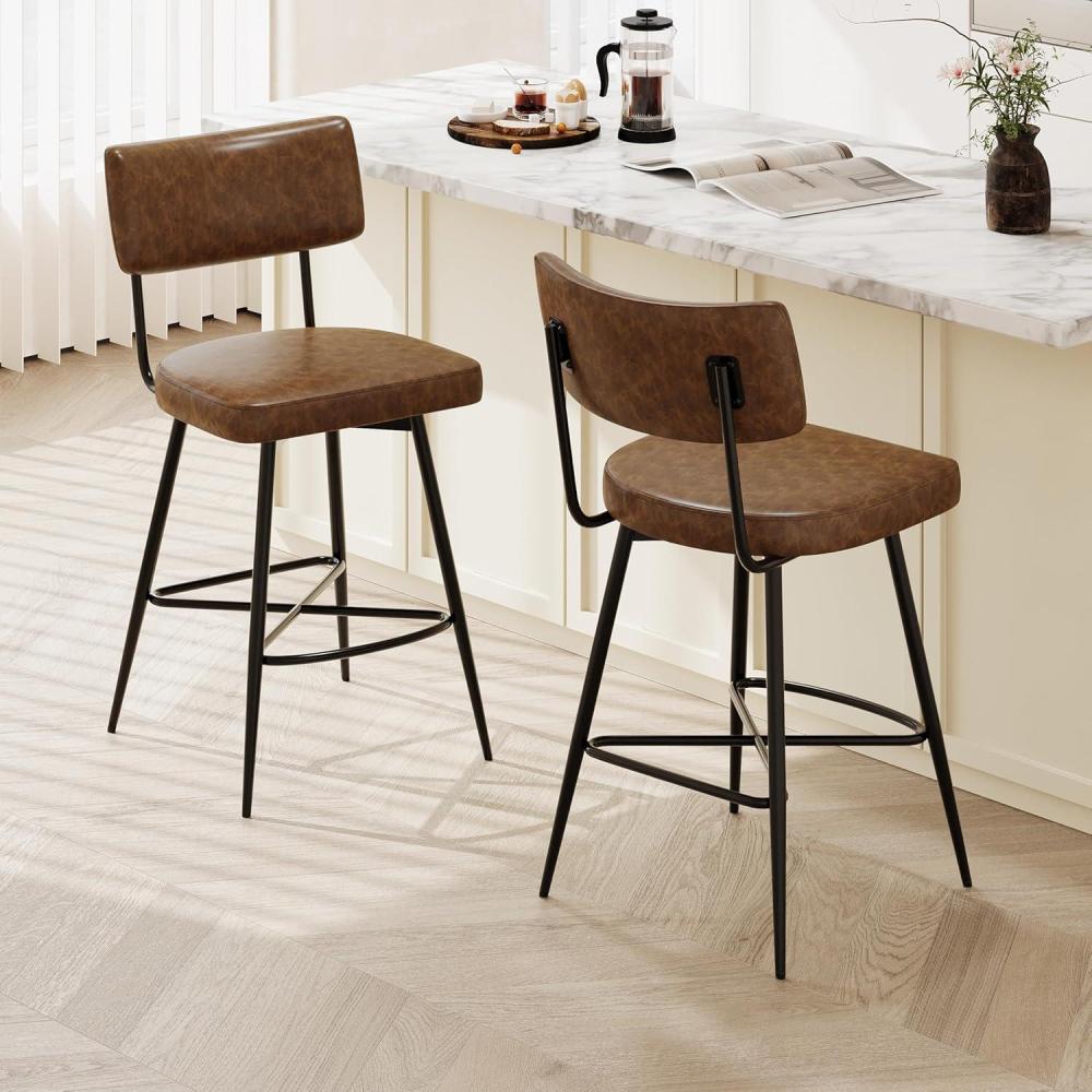 image:imageChristopher Knight Home Set of 2 Retro 360Degree Swivel Counter Stools with Iron Frame and Faux Leather Cushion BowknotShaped Footrest Barstool for Kitchen Bedroom Dining Room Brown and Black