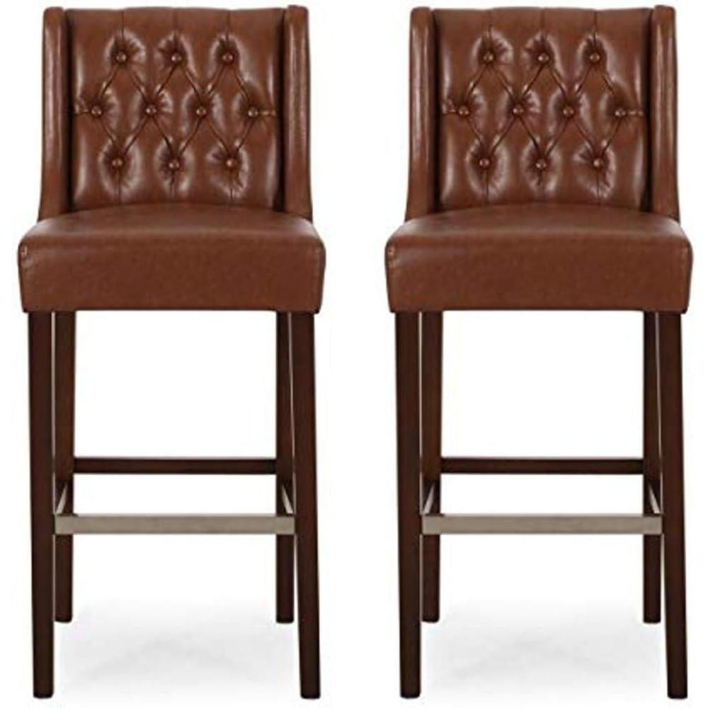 image:imageChristopher Knight Home Spencer Contemporary Wingback Barstools Set of 2 Dark Brown and Espresso Faux LeatherCognac Brown and Espresso