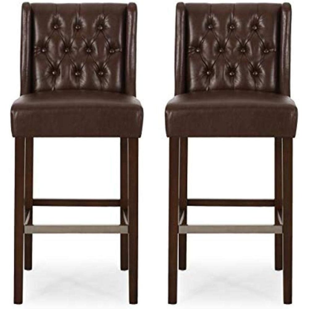 image:imageChristopher Knight Home Spencer Contemporary Wingback Barstools Set of 2 Dark Brown and Espresso Faux LeatherDark Brown and Espresso