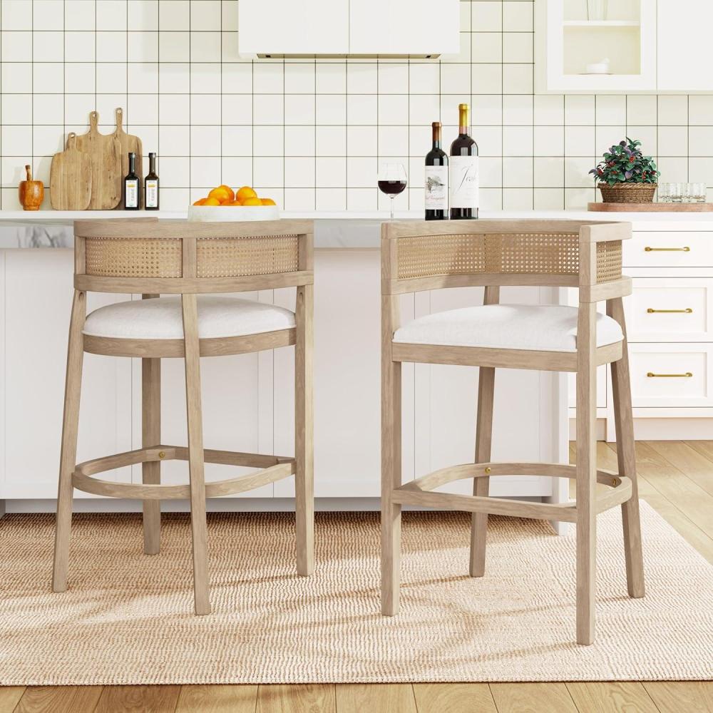 image:imageChristopher Knight Home Tawny Wooden Bar Stool Set of 2 Stools for Kitchen Island Fabric Upholstered Counter Height Stool Round Backrest Cocktail Stool for Bar Table BeigeNatural OakBeigenatural Ash