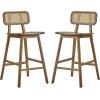 Christopher Knight Home Bari Minimalist Wood Barstool Set of 2, Bar Chairs Kitchen Stools with Wicker Backrest, Modern Armless Stools for Kitchen Island, 25.75” Seat Height, Walnut Finish(Walnut Finish)