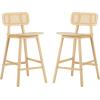 Christopher Knight Home Bari Minimalist Wood Barstool Set of 2, Bar Chairs Kitchen Stools with Wicker Backrest, Modern Armless Stools for Kitchen Island, 25.75” Seat Height, Walnut Finish(Natural Finish)